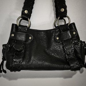 EUC KOOBA Rich Black Distressed Leather Handbag Shoulder Bag
